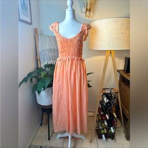 Moon River Coral Peach Embroidered Midi Dress | Size L